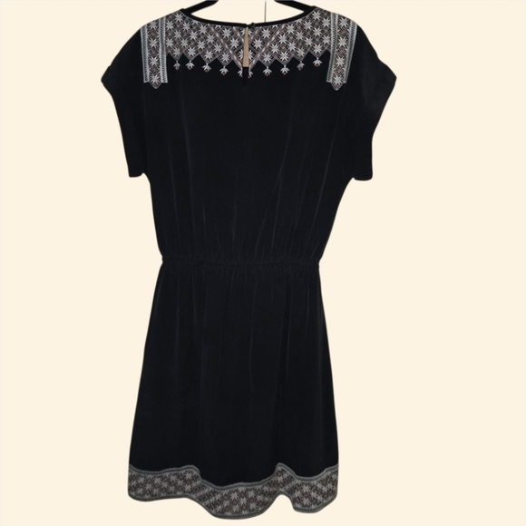 Madewell Black Silk Short Sleeve Floral Cinched Waist Layered Mini Dress - Picture 3 of 6